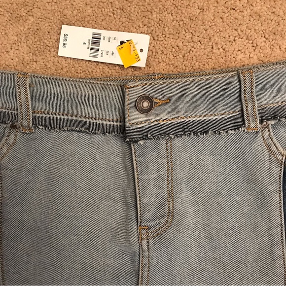 Soho Color Block Denim Skirt NEW Womens Size 6 Blue Distressed Raw Hem - Picture 2 of 13